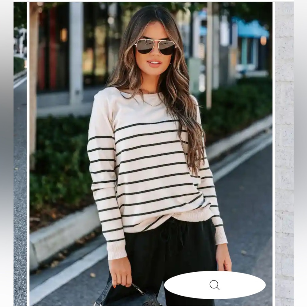 NWT Vici Duffy Striped Knit Lightweight Sweater size Small in Oatmeal/Dark Green